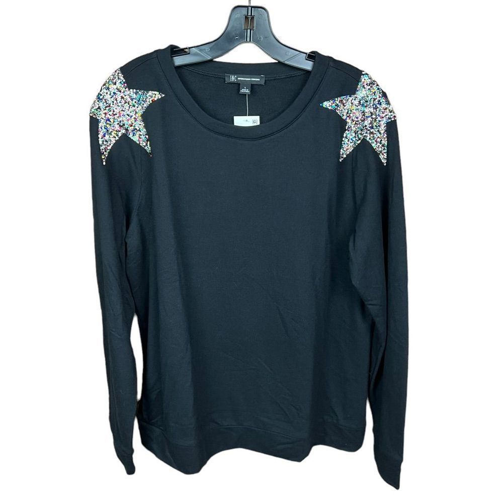 Sequin Star Shoulder Sweatshirt - Black
